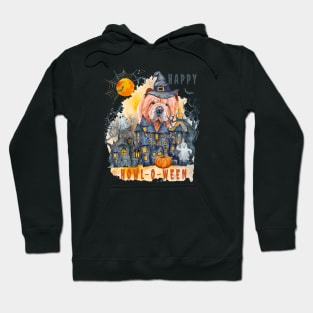 Chow Chow Happy Howl-o-ween Ghost Houses Funny Watercolor Hoodie